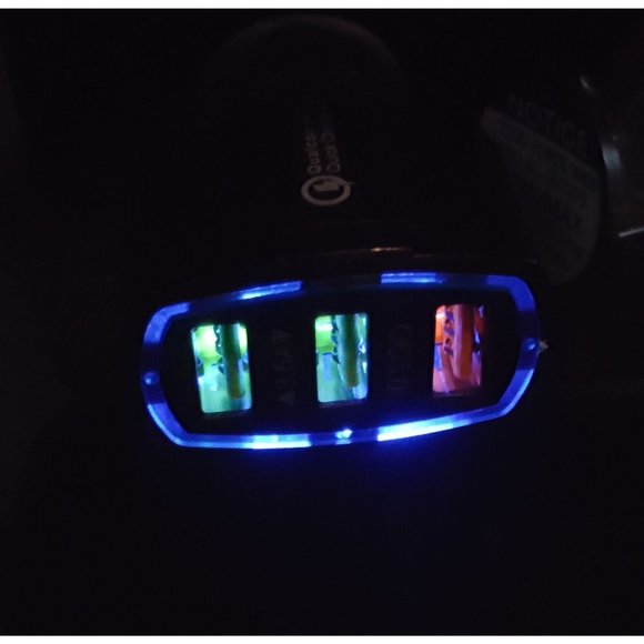 3 Port Car Phone Charger with LED Lighted Port, charges 3 devices simultaneously - Picture 1 of 4